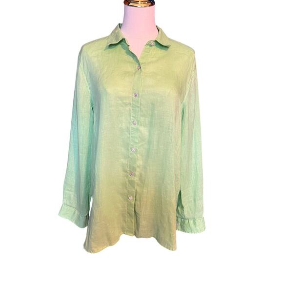 J. Jill Lime Green 100% Linen Button Down Shirt.  Size Small - Picture 1 of 8